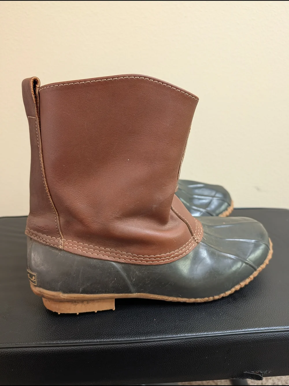 Eddie‎ Bauer Duck Boots Mens Size 12 Brown Leather Rubber Toe Pull On Waterproof